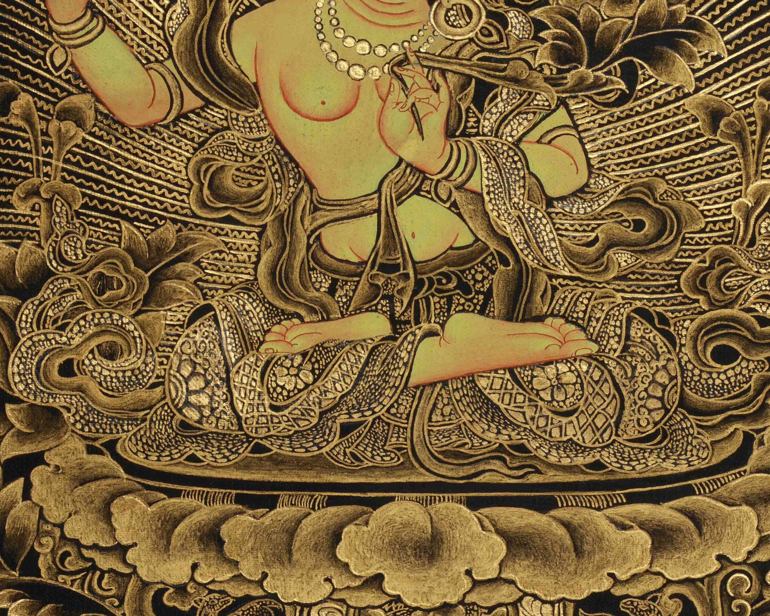 Traditional Vajrayana Buddhist Manjushri | Bodhisattva of Wisdom with 24K Gold