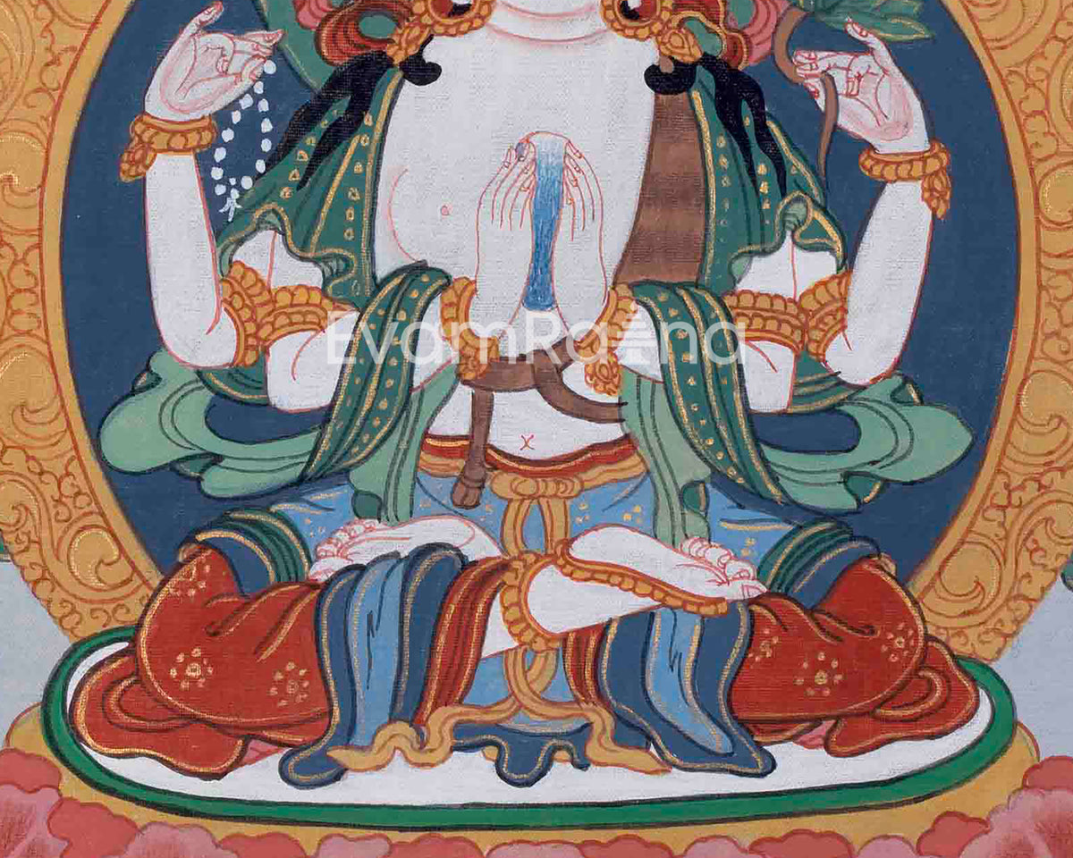 Traditional Hand Painted Chenrezig Thangka Painting | Chenrezig Thangka