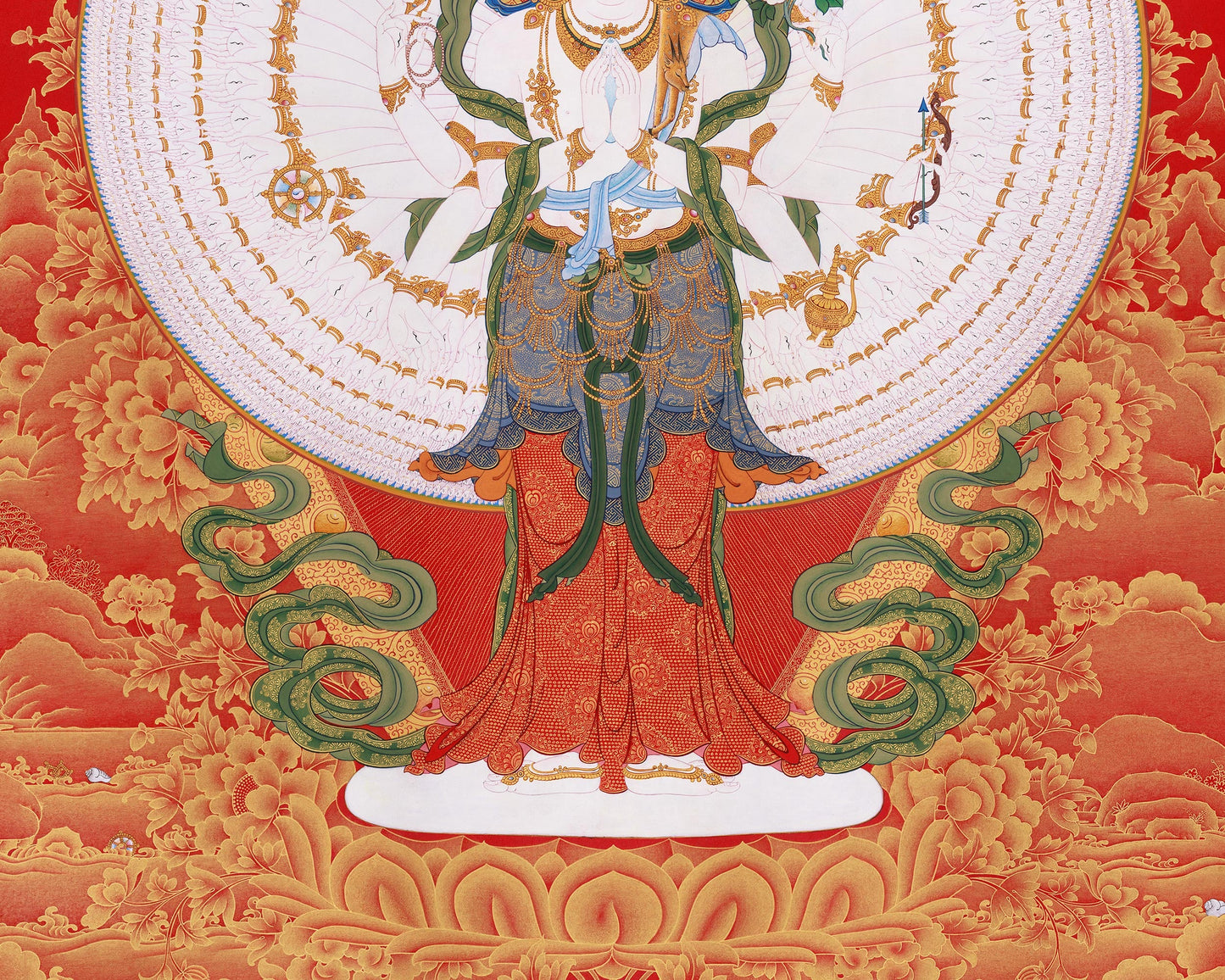 Large Hand-Painted 1000 Armed Avalokiteshvara Thangka | Buddha of Compassion with Pure Gold Accents