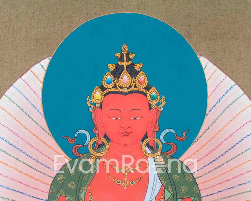 Amitayus Thangka with White Tara And Namgyalma | Buddha of Infinite Life