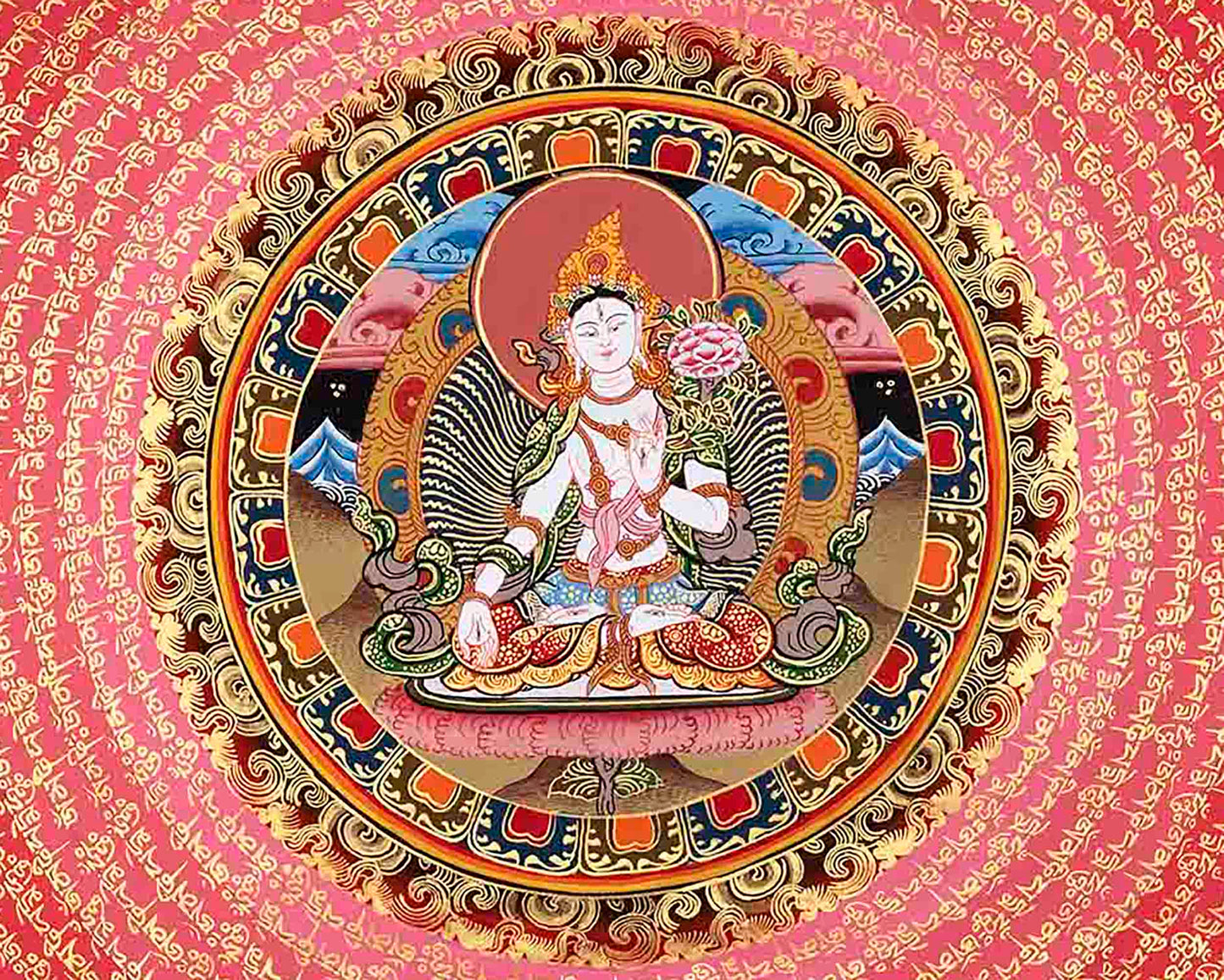 White Tara Mantra Mandala Thangka | Sacred Thangka Painting