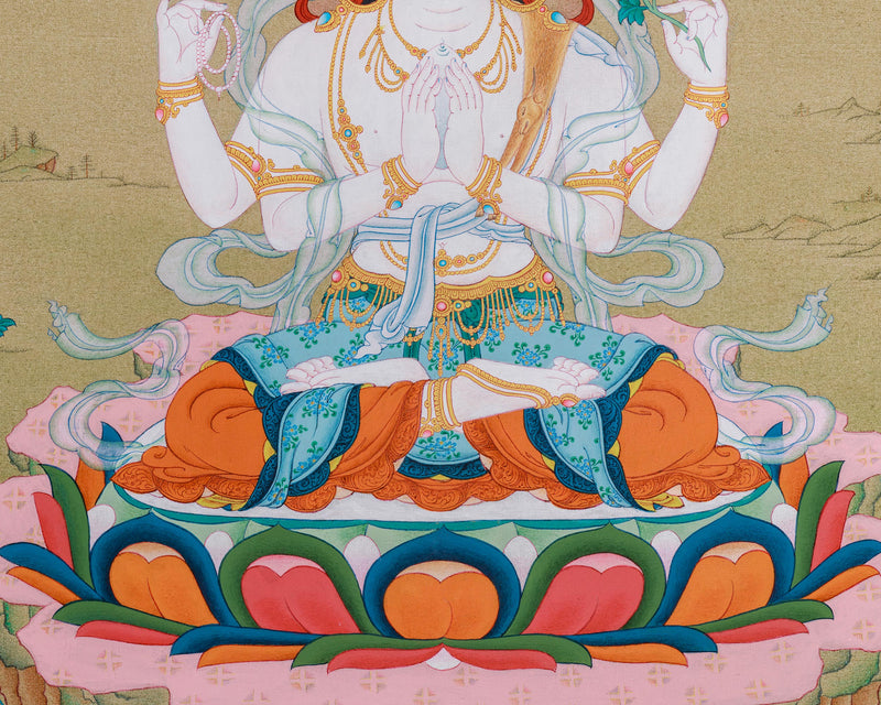 Lokesvara Chenrezig Thangka | Compassion and Wisdom in Divine Form