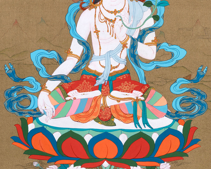 White Tara Goddess Thangka | Female Buddha | Compassion and Healing