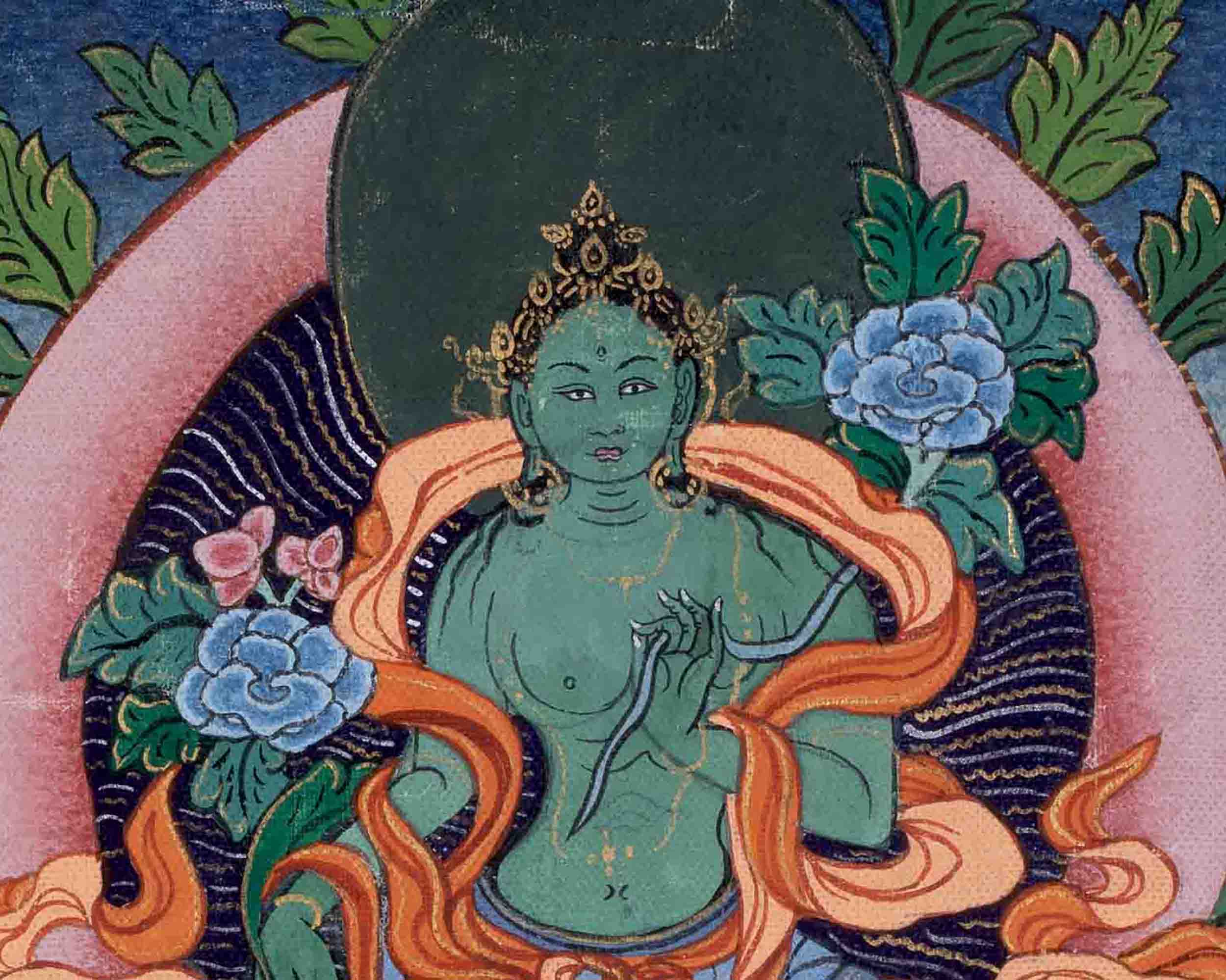Vintage Green Tara Thangka | Goddess Art