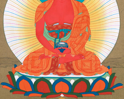 Amida Buddha Thangka - Sacred Tibetan Art with Deep Red Hues