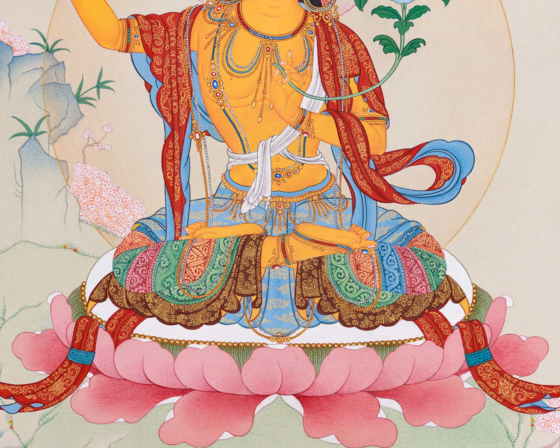 Symbol of Wisdom: Manjushri Thangka | Hand-Painted Tibetan Artwork