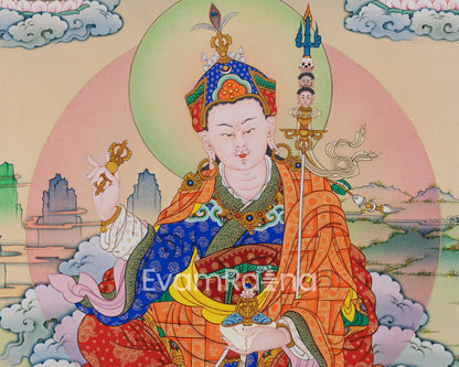 Traditional Guru Rinpoche Empowerment Thangka Print | Master Padmasambhava Canvas Print For Living Room Decor