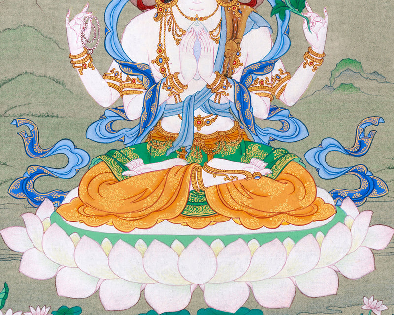 Bodhisattva Chenresig Thangka | Hand-Painted Buddha of Compassion