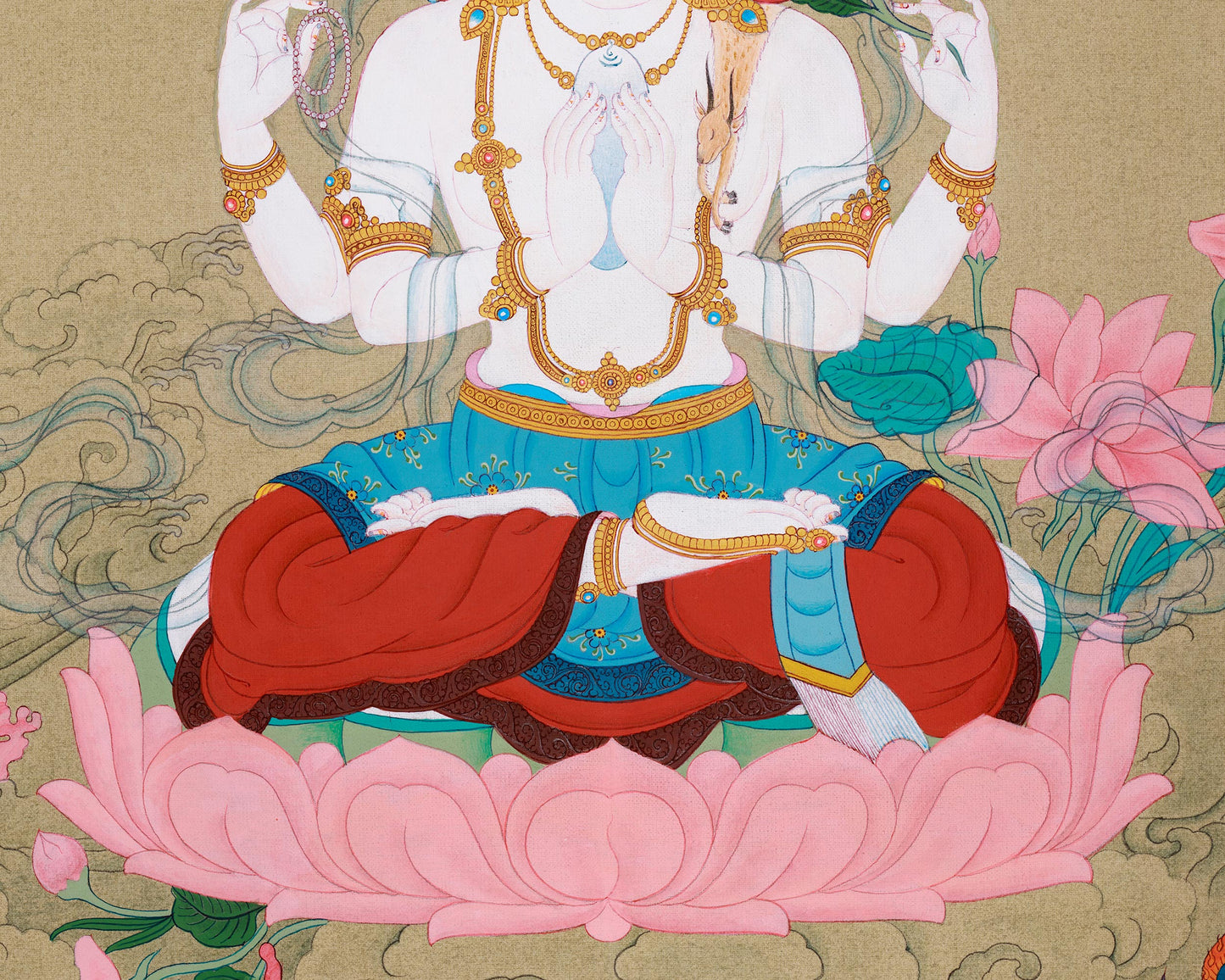 Avalokiteshvara Chenresig Thangka | Hand-painted Thangka on Cotton Canvas