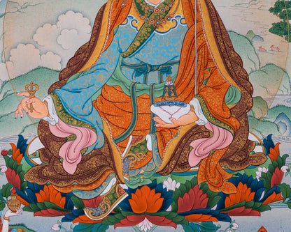 Guru Rinpoche Thangka with Mandarva and Yeshe Tsogyal | Amitabha Buddha