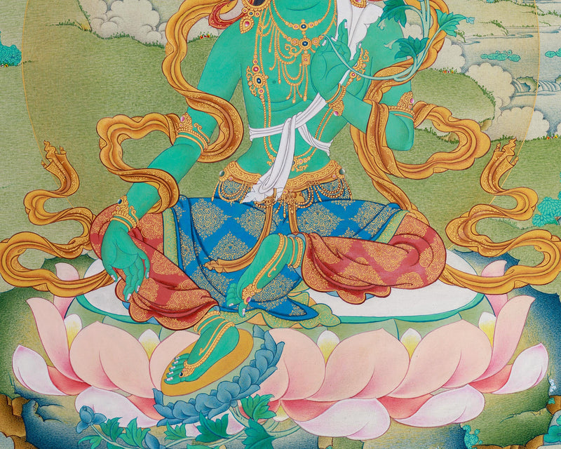 Serene Karma Gadri Thangka of Green Tara