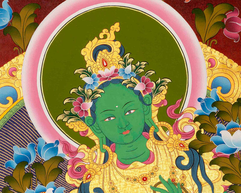 Green Tara Thangka Painting | Traditional Buddhist Art