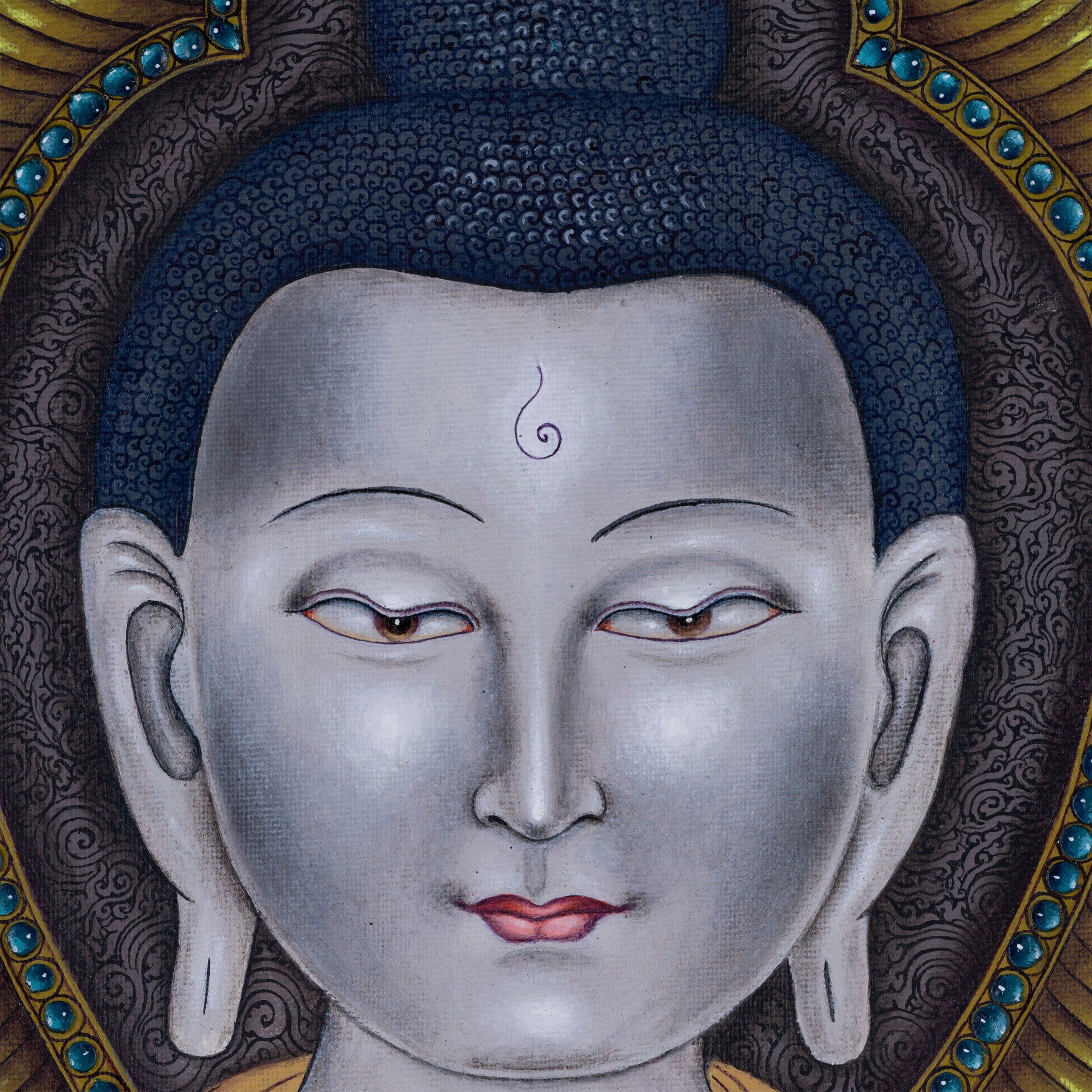 Newari Paubha Giccle Print To Practice Vairocana Buddha Mantra | One Of Five Dhyani Buddha Wall Hanging