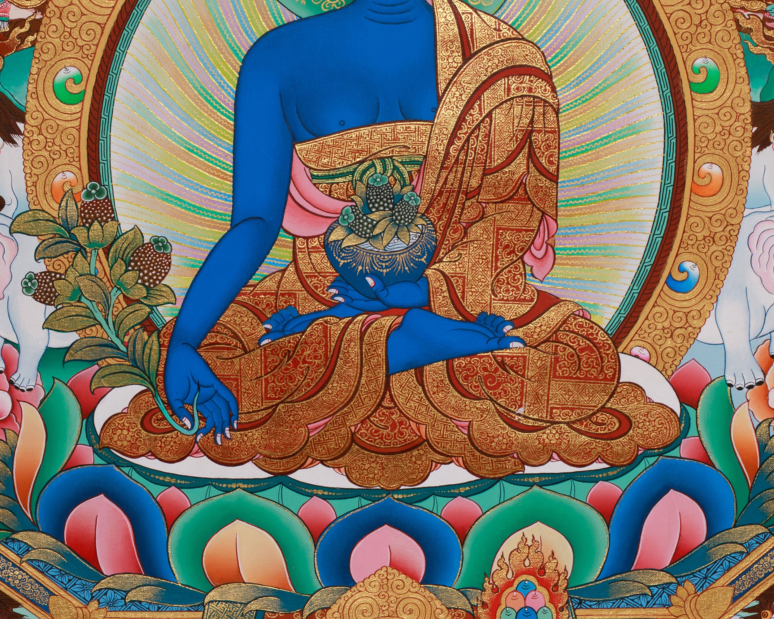 Eight Medicine Buddha Thangka | Hand-Painted in Traditional Style with 24K Gold | Healing Deities | Bhaisajyaguru Arts | Large Artwork