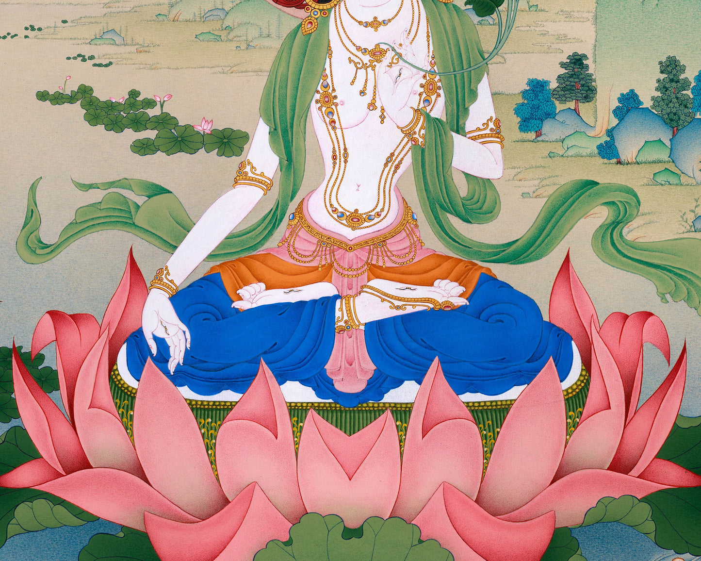 Radiant Grace: An Exquisite White Tara Thangka, Unique Depiction in Exceptional Quality