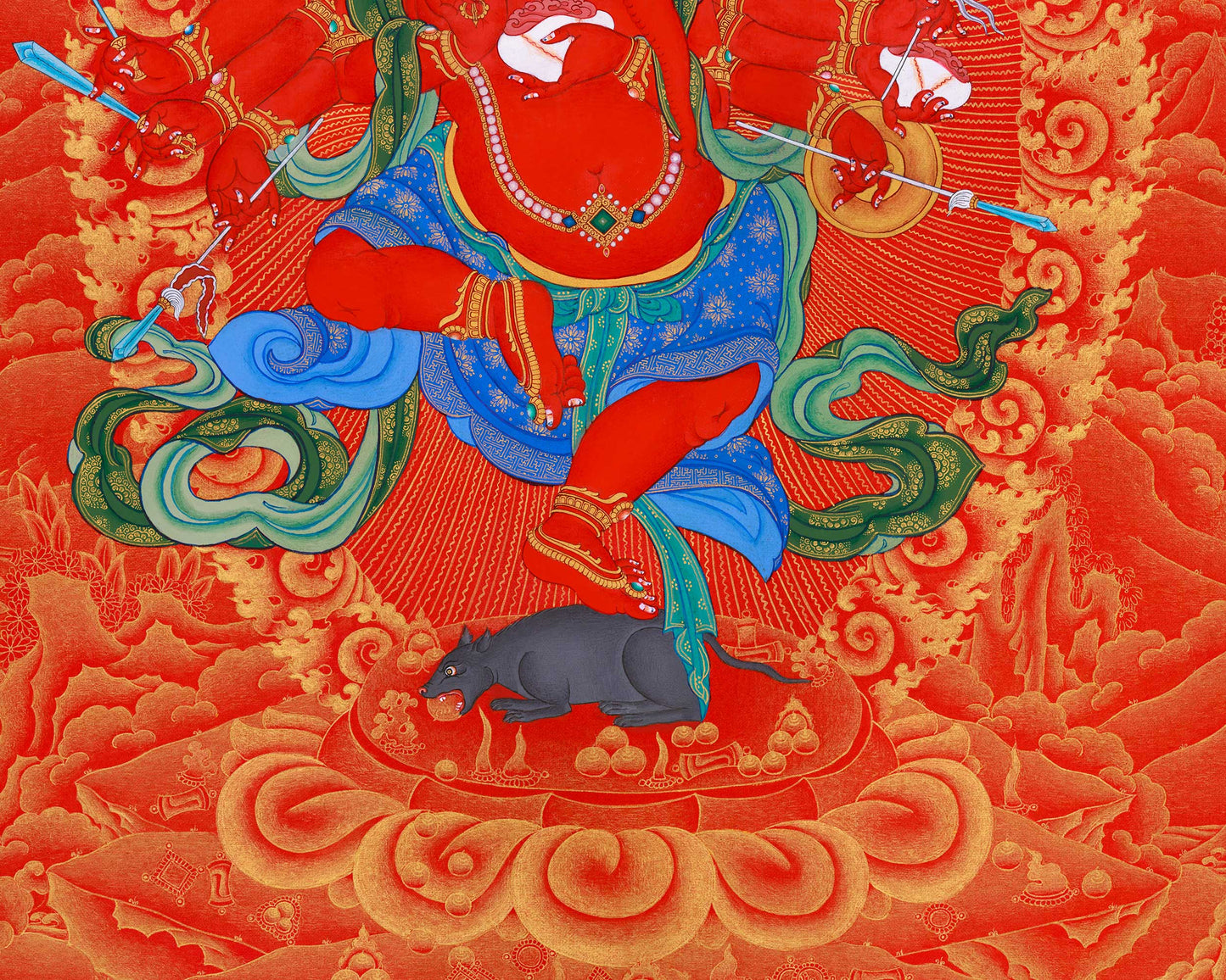 Majestic Red and Gold Ganapati Thangka