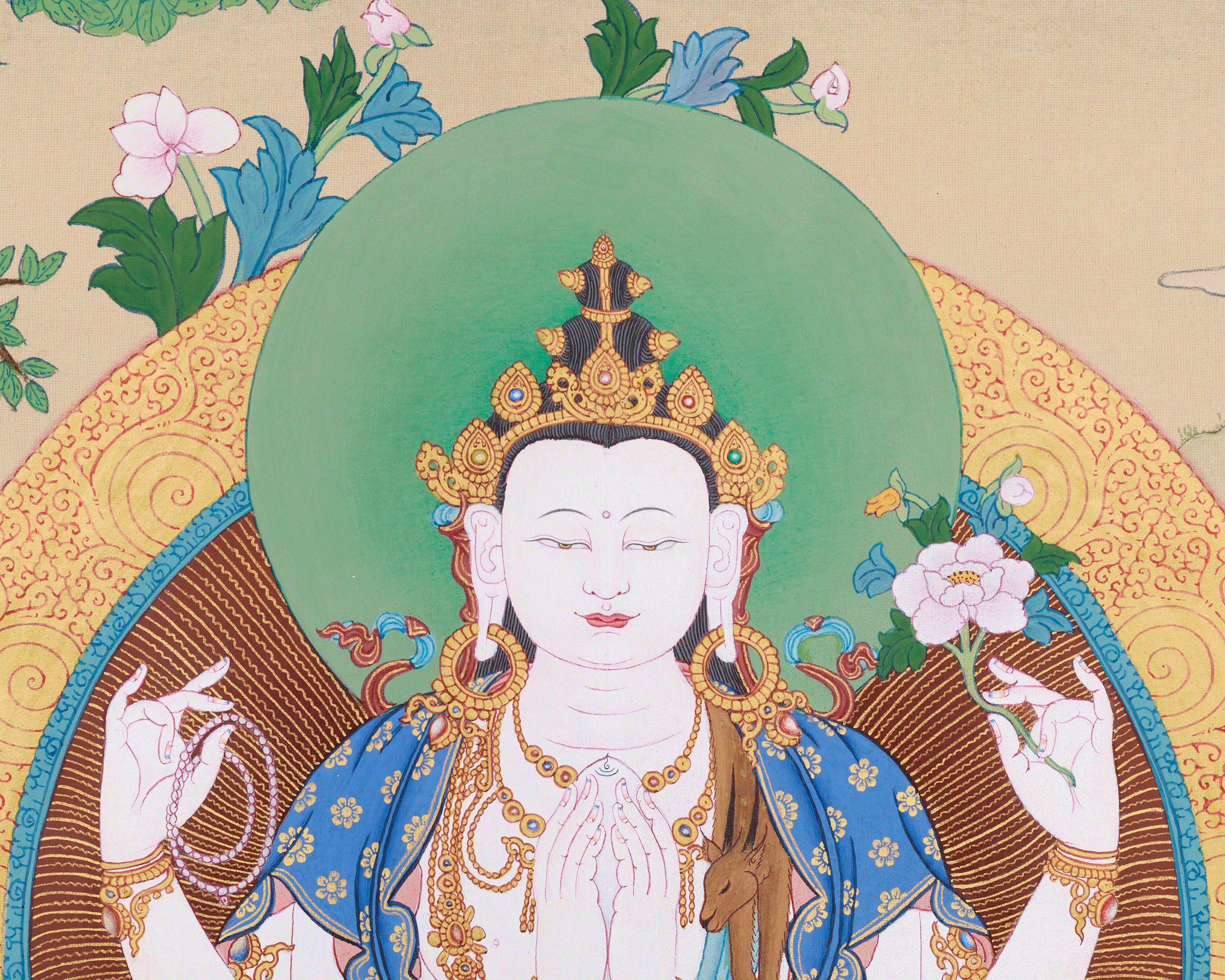 Bodhisattvas Chenrezig, Manjushri, and Vajrapani | Thangka of Divine Trio
