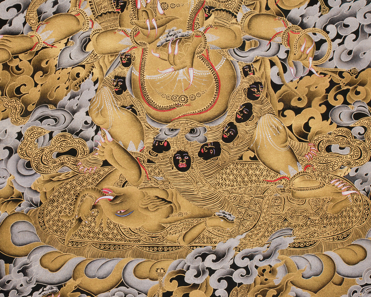The Wrath of Mahakala | Pure Silver & Gold Embellished Thangka of the Dharma Protector