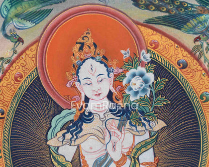 Goddess of Compassion White Tara Thangka Print | Traditional Buddhist Artwork | Gift Ideas