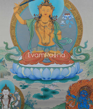Buddhist Art: The Manjushri Thangka Print | Marvelous Manjushree Wall Decor | Tibetan Buddhism Art