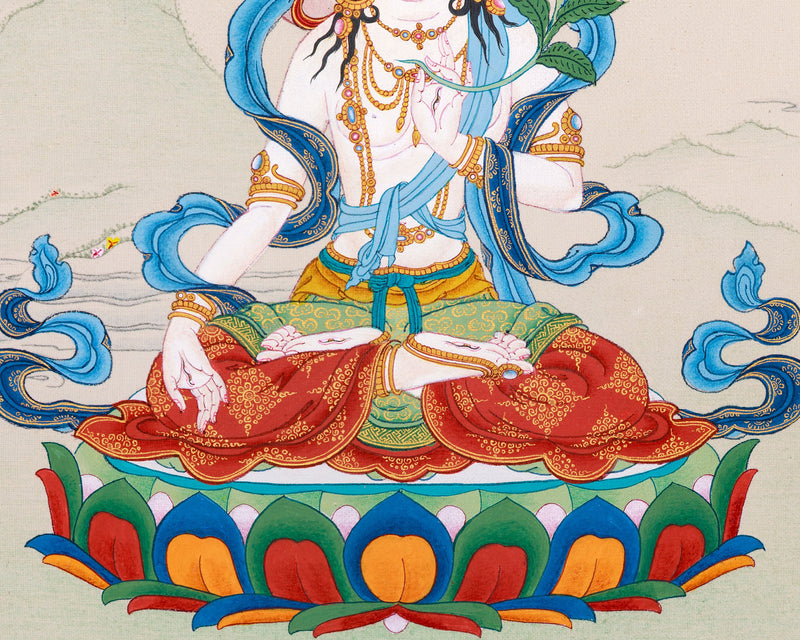 Seven Eyed Goddess Thangka | White Tara Figurine | Compassionate Healing