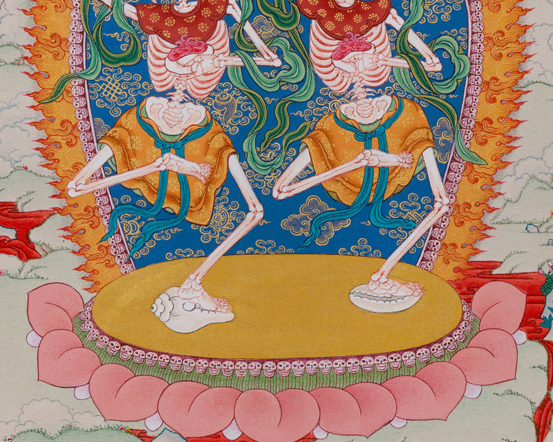 Tibetan Cittipati Thangka | Dancing Skeletons Deities | Divine Protectors