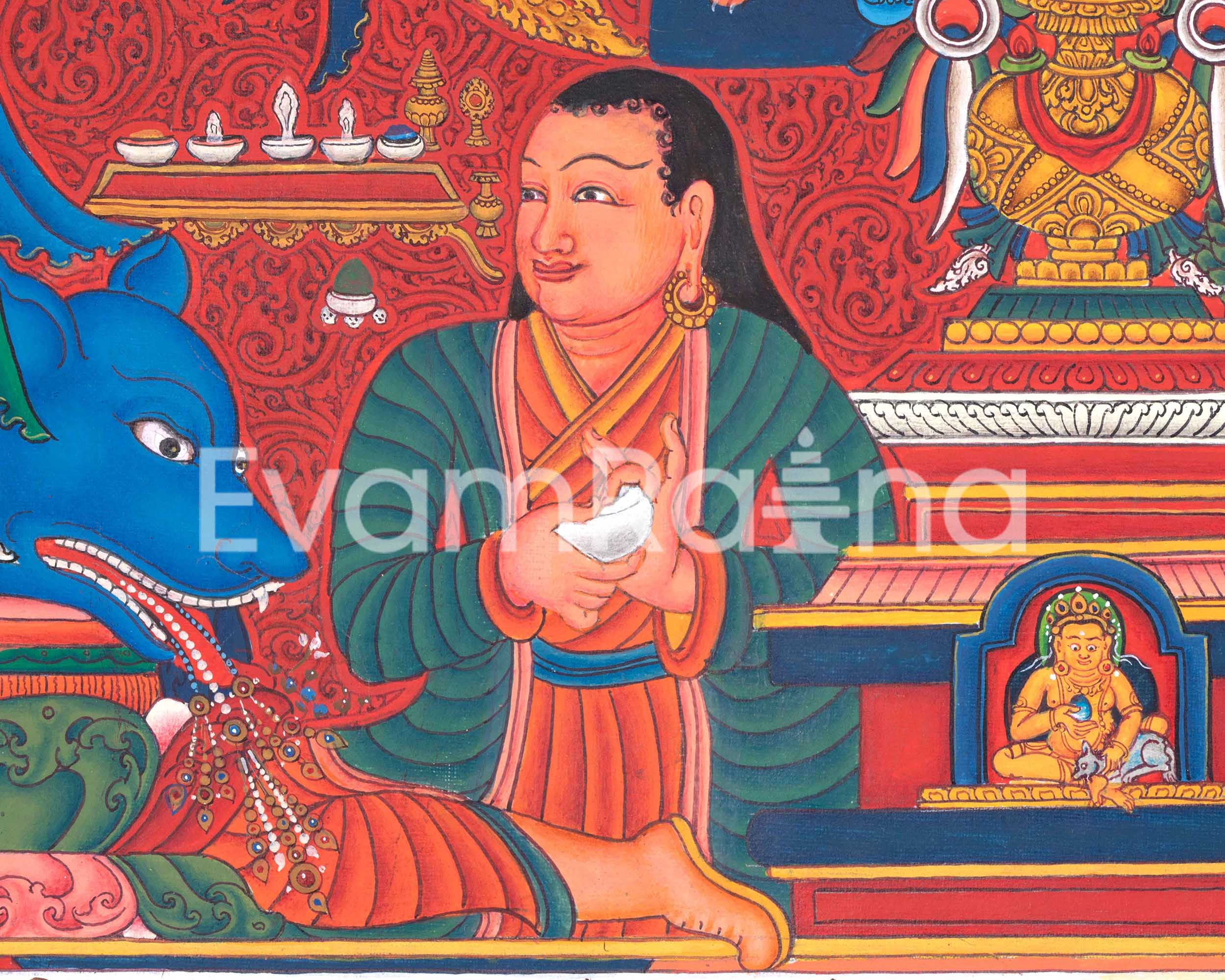 Hand Painted Ganesh Thangka | Hindu Deity Of Wealth | Traditional Wall Decoration