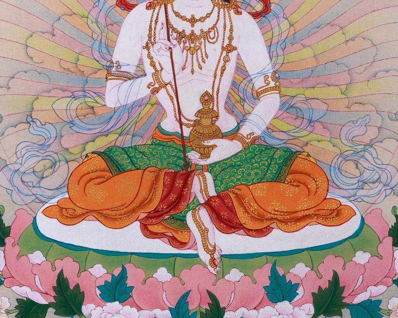 Radiant Grace: Mandarava Thangka, Embracing Divine Feminine Wisdom