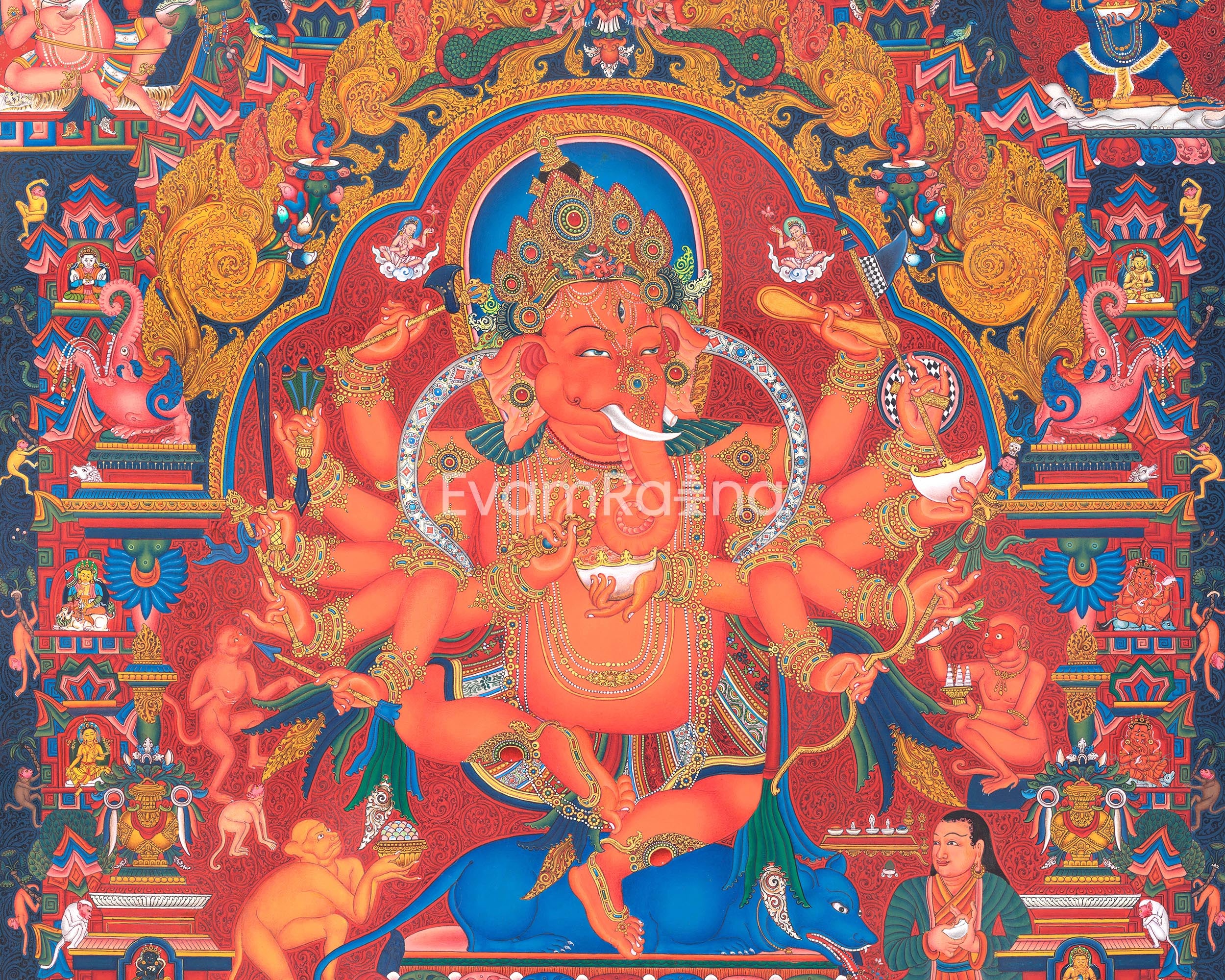 Ganesh Thangka Print | Traditional Tibetan Art