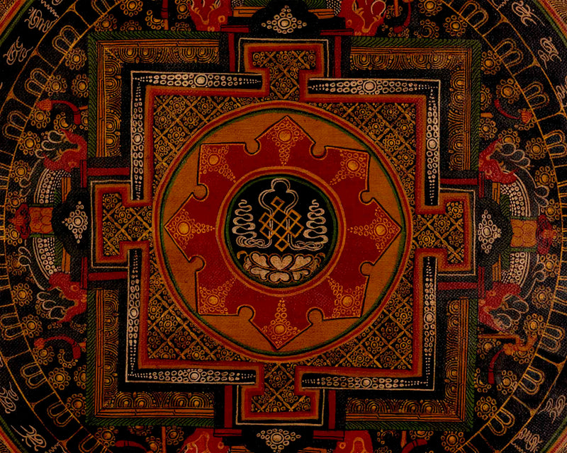 Oil Varnished Endless Knot Mandala Thangka | Hand Painted Mandala Art