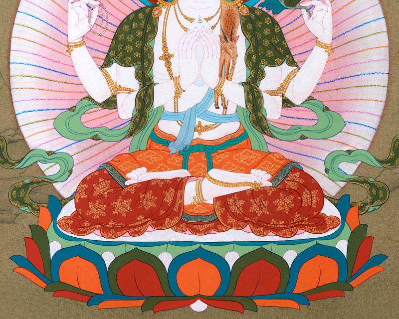 Journey to Compassion: Chenrezig Thangka | Gateway to Inner Tranquility