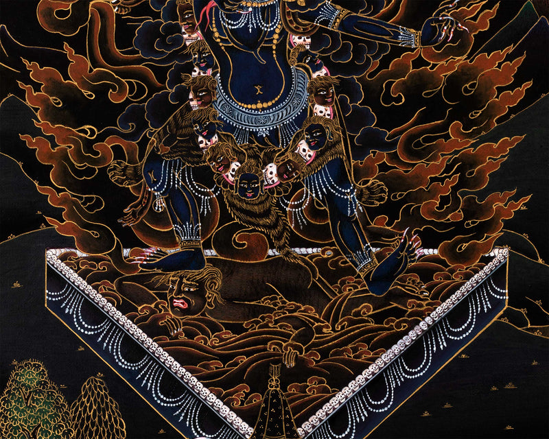 Blue Ekajati Thangka in Gold