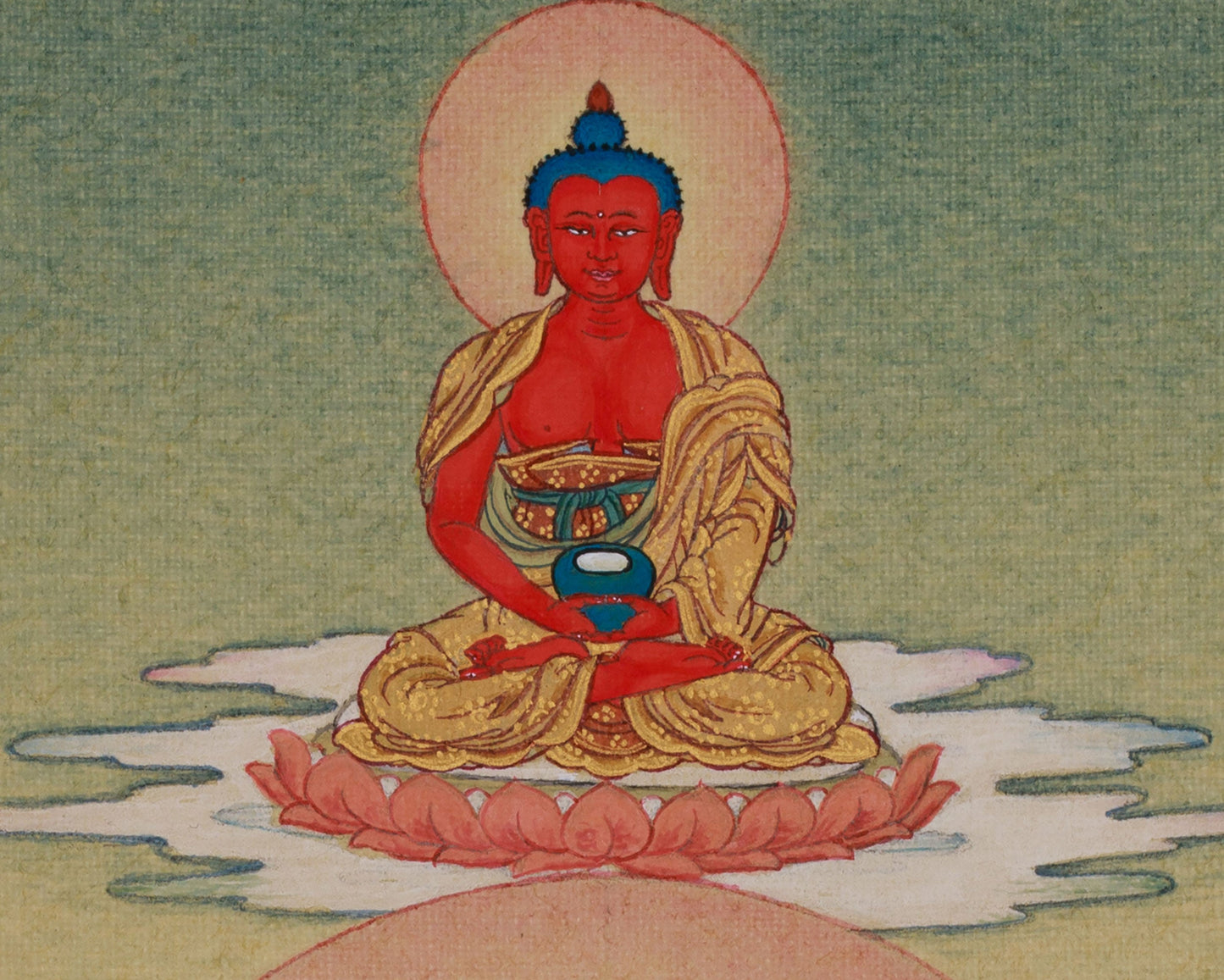 Bodhisattva Chenrezig with Amitabha Buddha | Artistic Elegance in Lhasa Stone Hues