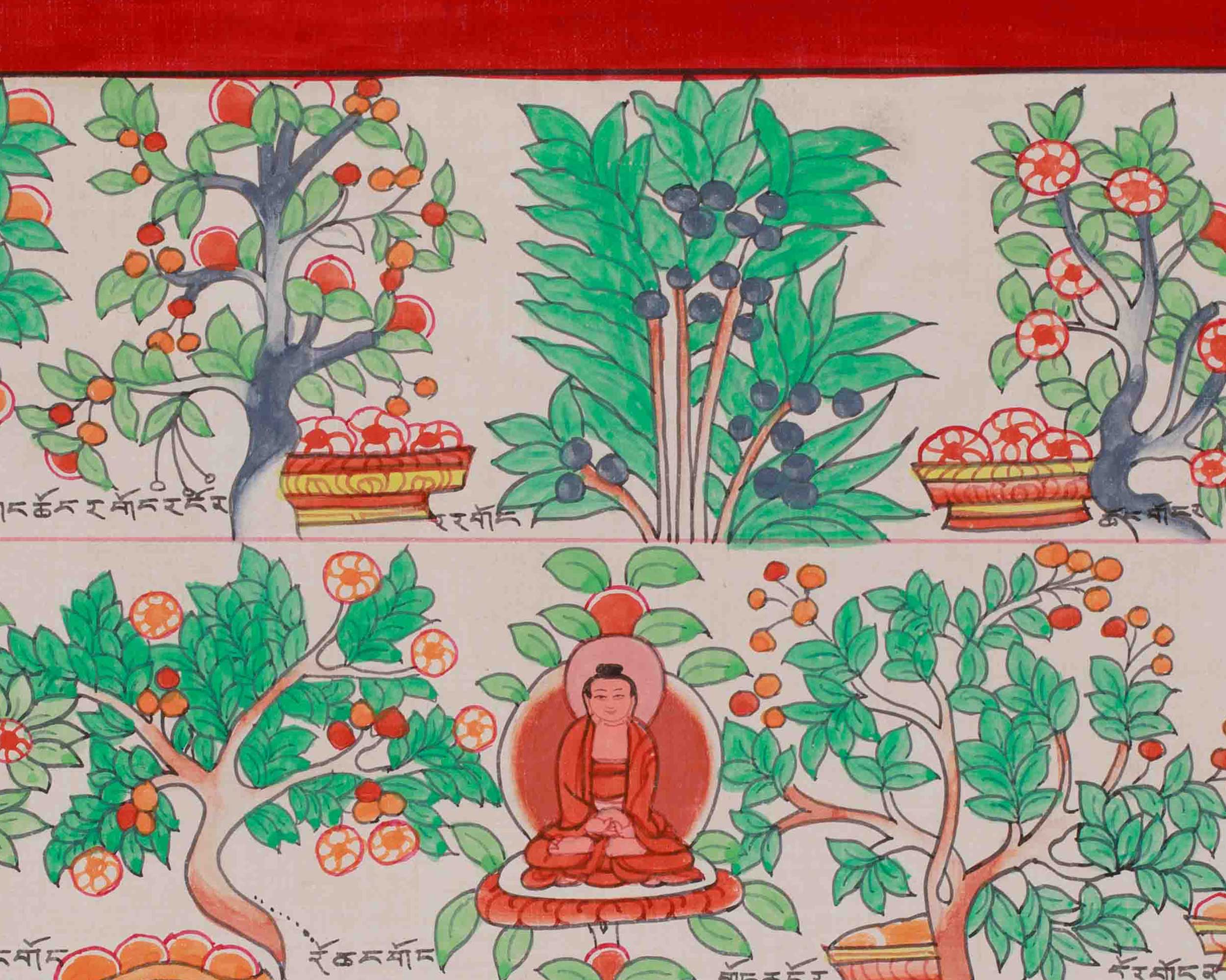 Medicine Buddha Healing Plants Thangka | Botanical Thangka