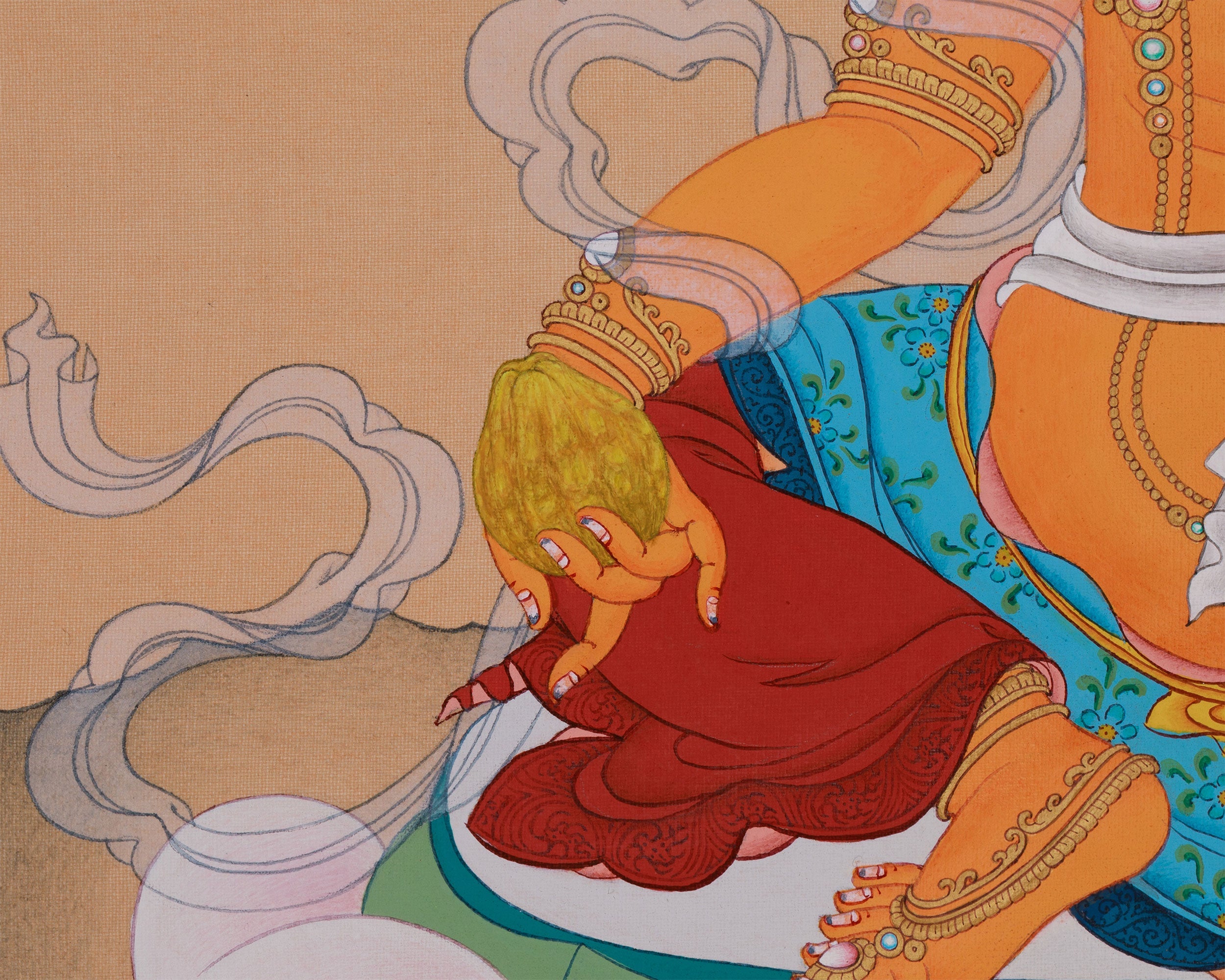 Buddha of Wealth, Dzambhala | Hand-Painted Thangka of Prosperity and Spiritual Protection