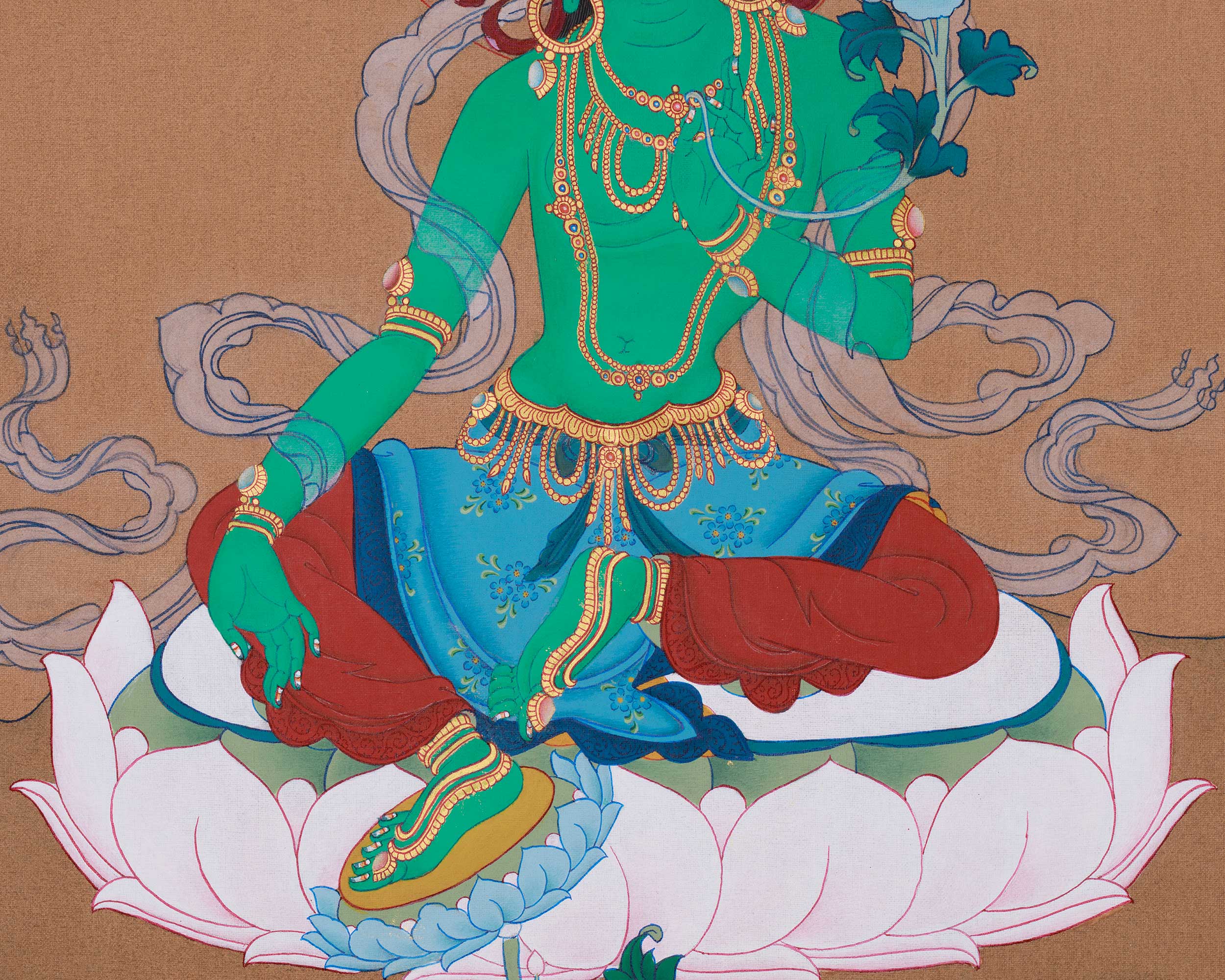 Traditional Thangka Of Green Tara | Tibetan Deity Shyama Tara Art