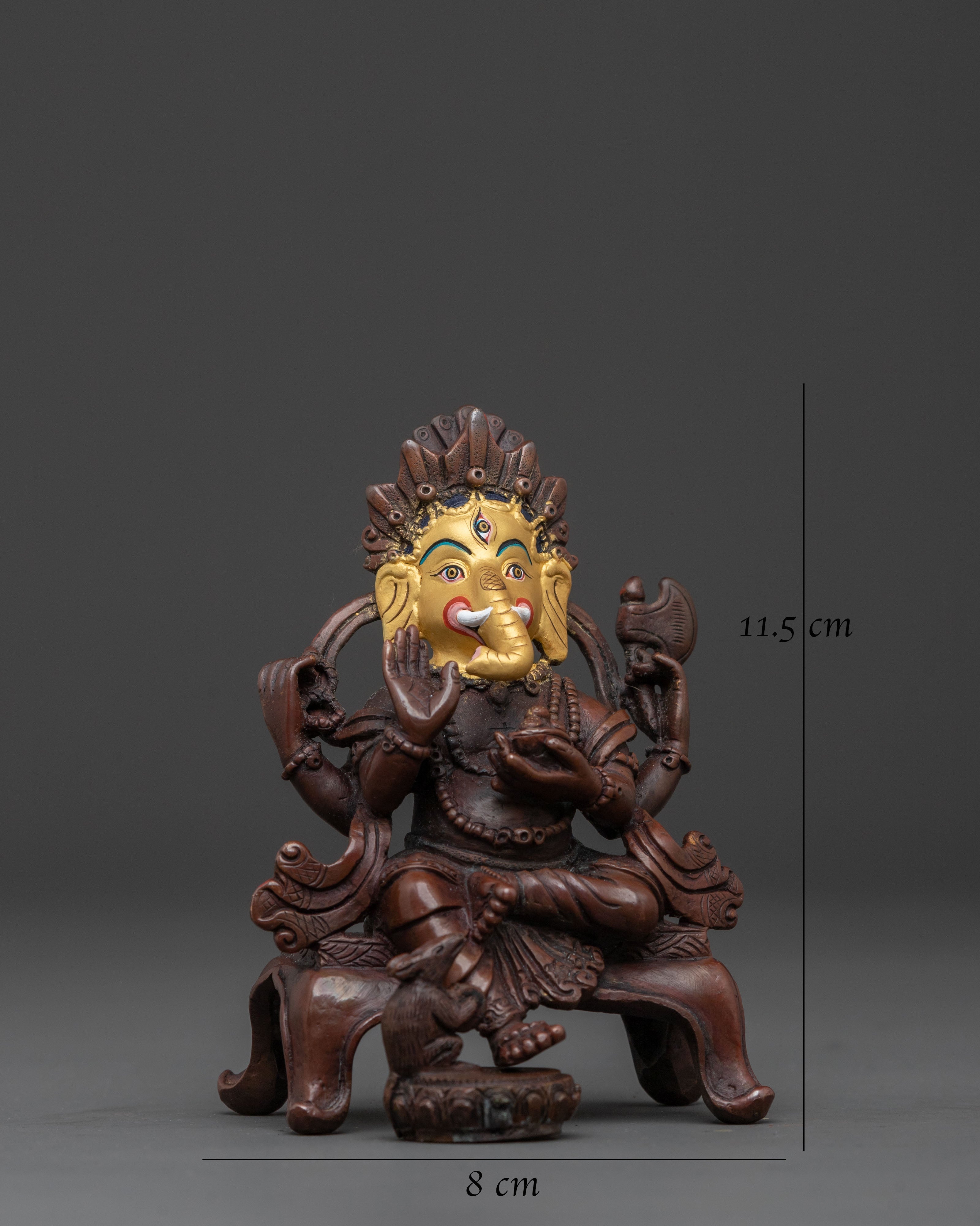 Spiritual Handmade Ganesh Sculpture | 24K Gold Gilded Ganesh | Oxidized Copper Altar Decor