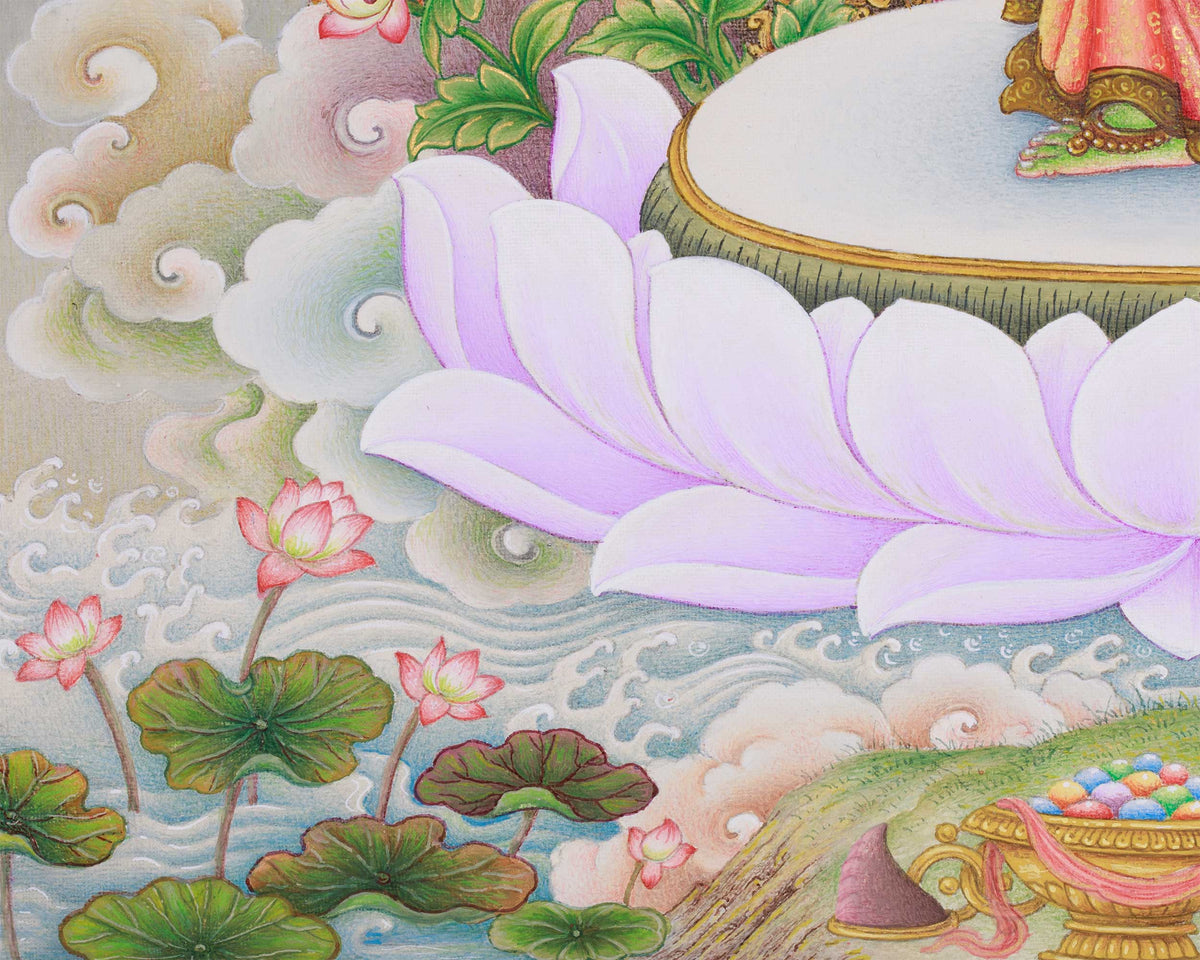 Paubha Masterpiece of Tibetan Goddess Standing Green Tara | Guardian of the Eight Fears