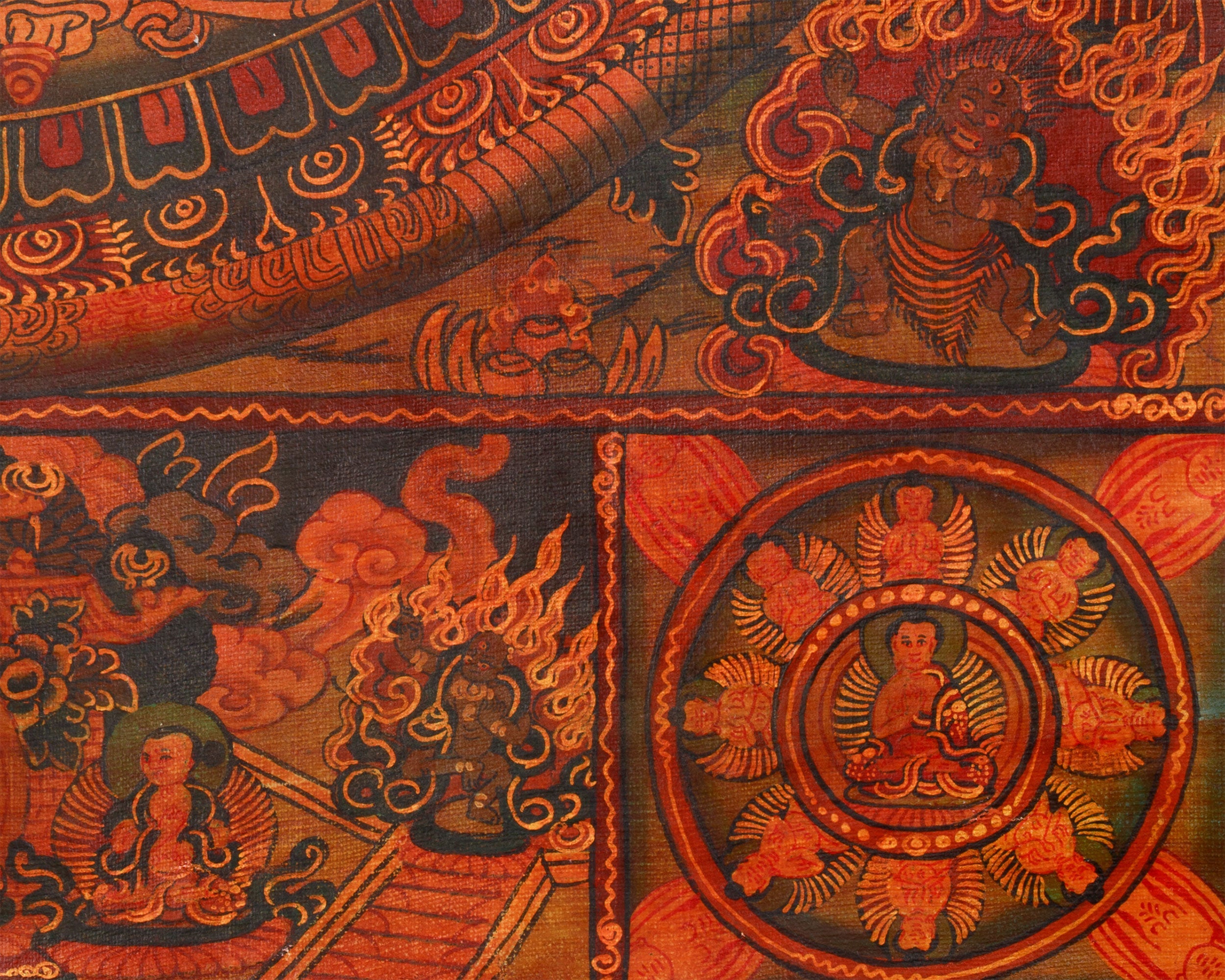 Oil Varnished Vintage Buddha Mandala | Hand-Painted Artwork of Divine Healing