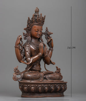 Chenrezig Four-Armed Avalokiteshvara Statue | Embrace Divine Compassion in Oxidized Copper