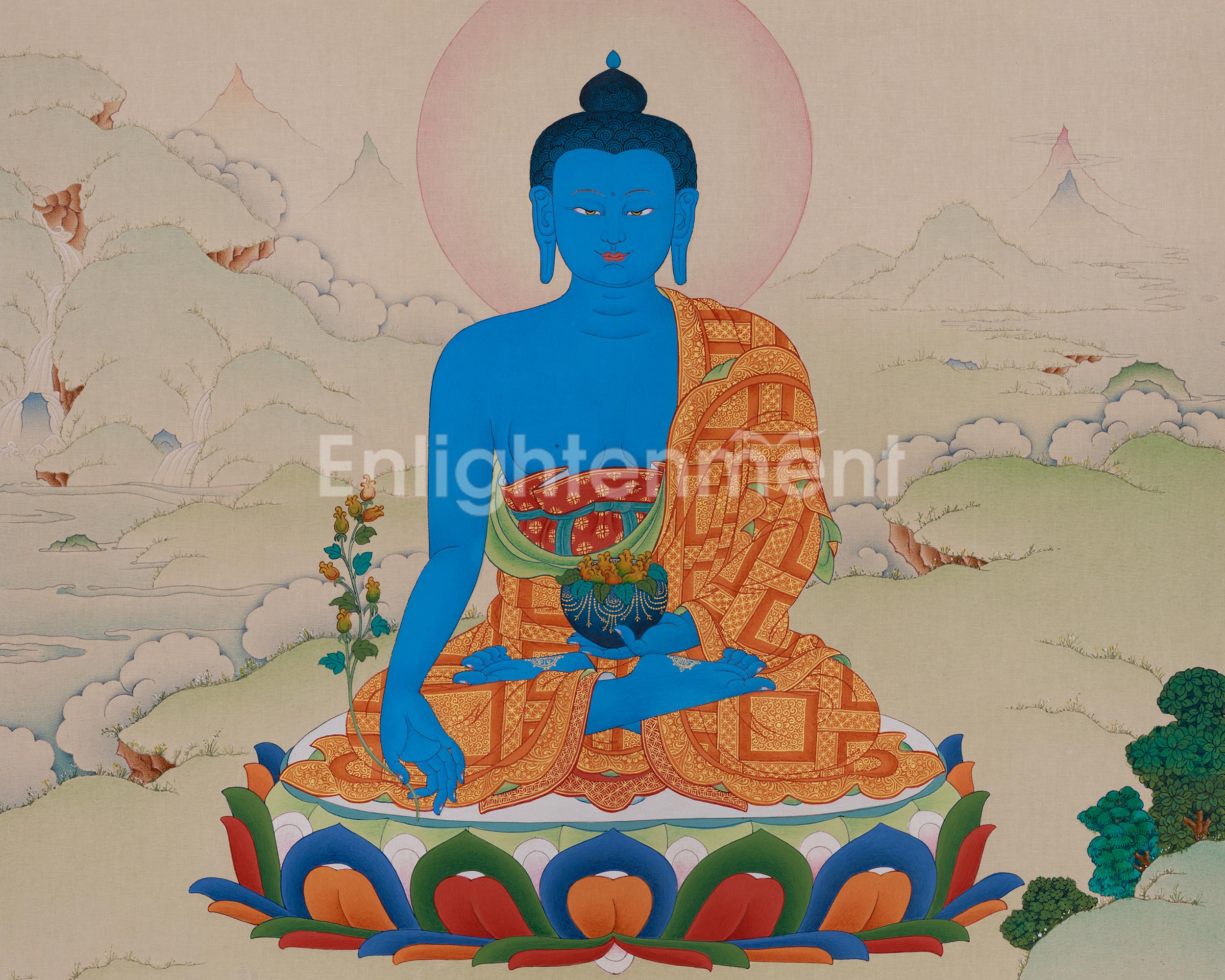 Tibetan Medicine Buddha Art | Bhaisajyaguru Thangka | Healing Deity