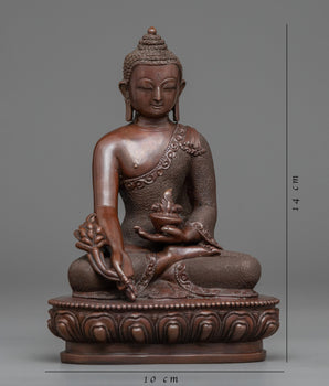 Bhaisajyaguru Medicine Buddha Statue | Buddhist Oxidized Copper Sculpture for Healing