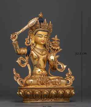 Manjushri Handmade Gold Gilded Statue | Embodiment of Wisdom