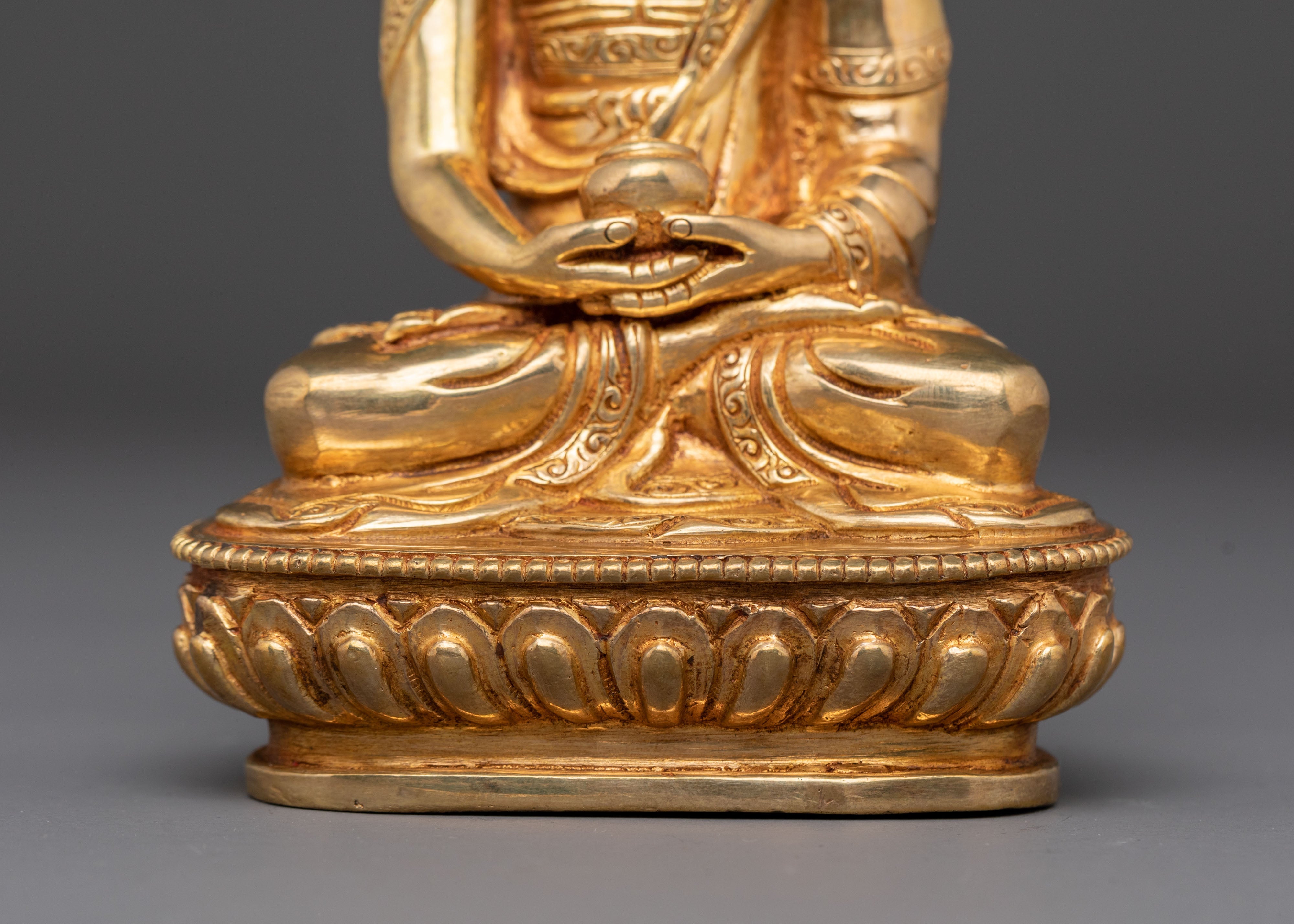 Tibetan Statue of Amitabha Buddha - Handcrafted 24K Gold Gilded