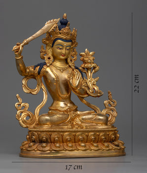 Manjughosa Statue | Exquisite 24k Gold Gilded Copper Statue