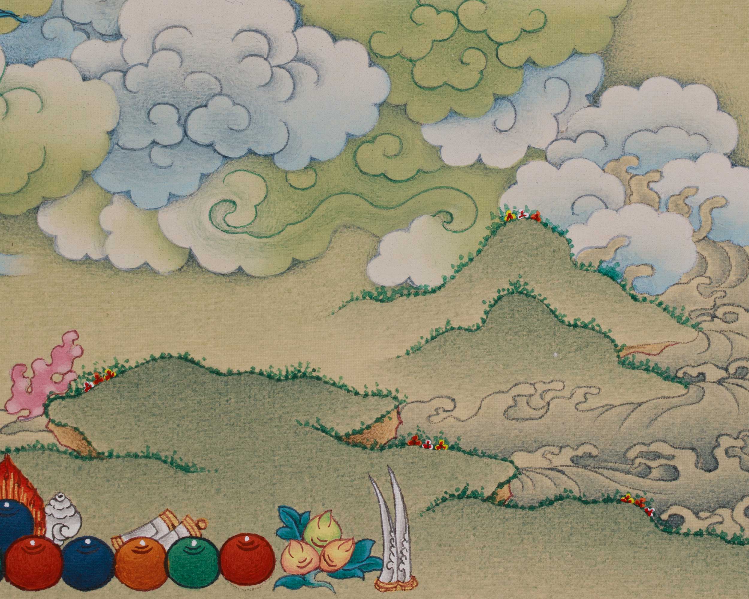 Traditional Tsheringma With Milarepa Thangka | Symbolized Wisdom and Spiritual Guidance