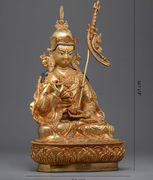 Gold-Gilded Guru Padmasambhava Mantra Statue | Lotus Born Guru Rinpoche Satue