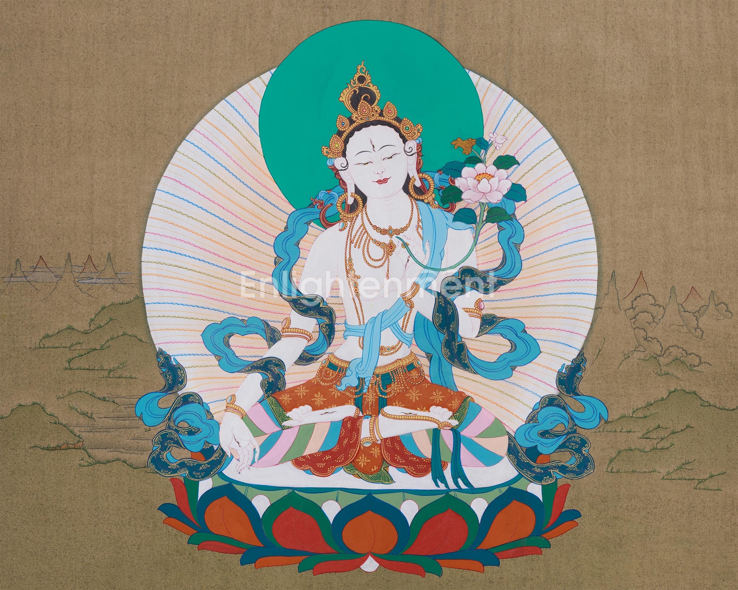 Female Bodhisattva White Tara Painting | The Goddess of Healing and Longevity