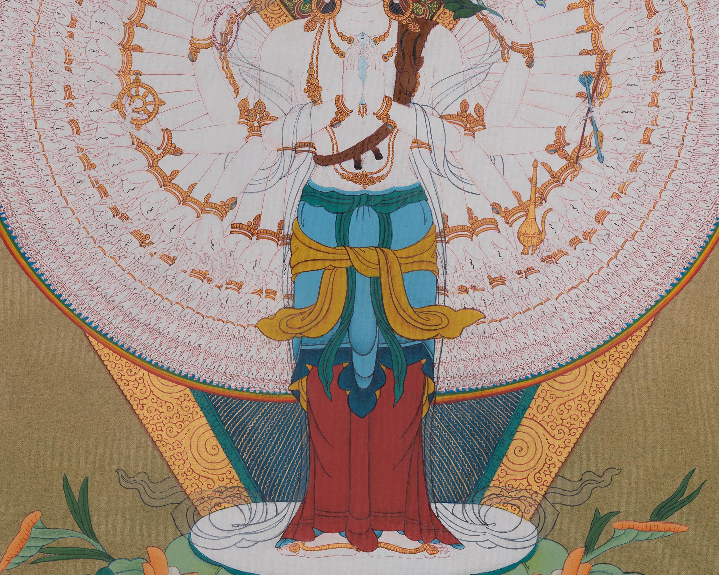 1000 Armed Chenrezig Tibetan Thangka | Revered Bodhisattva of Infinite Compassion