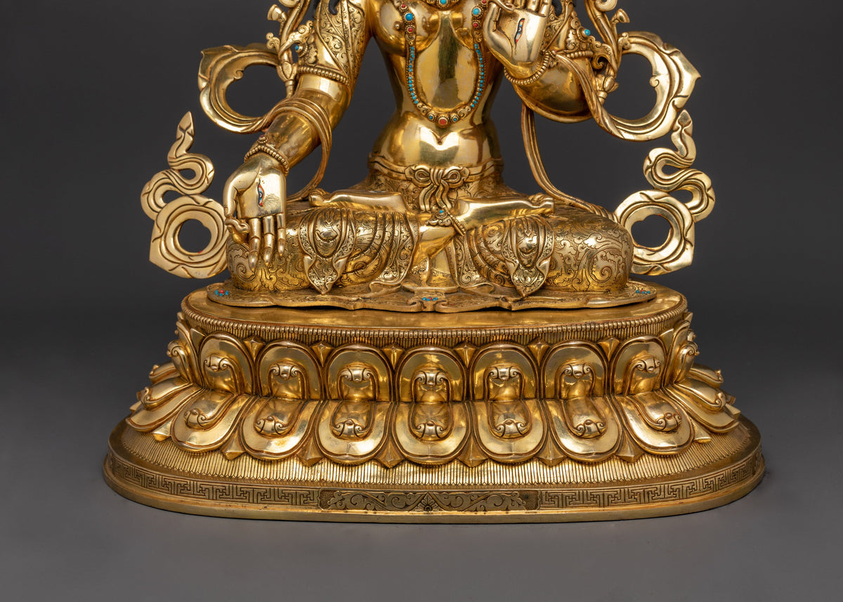 Sacred White Tara Statue | Handcrafted 24K Gold Gilded Copper Sculpture